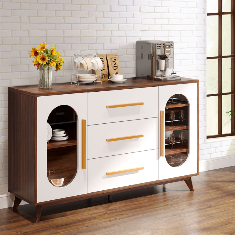 Bosada 59 Sideboard Buffet Storage Cabinet with 3 Drawers 2 Glass Doors